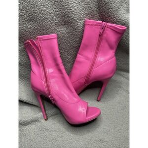 Steve Madden Elettra Open Toe Neon Pink Pump Bootie Sz 7.5 Heel 4.5" Barbiecore